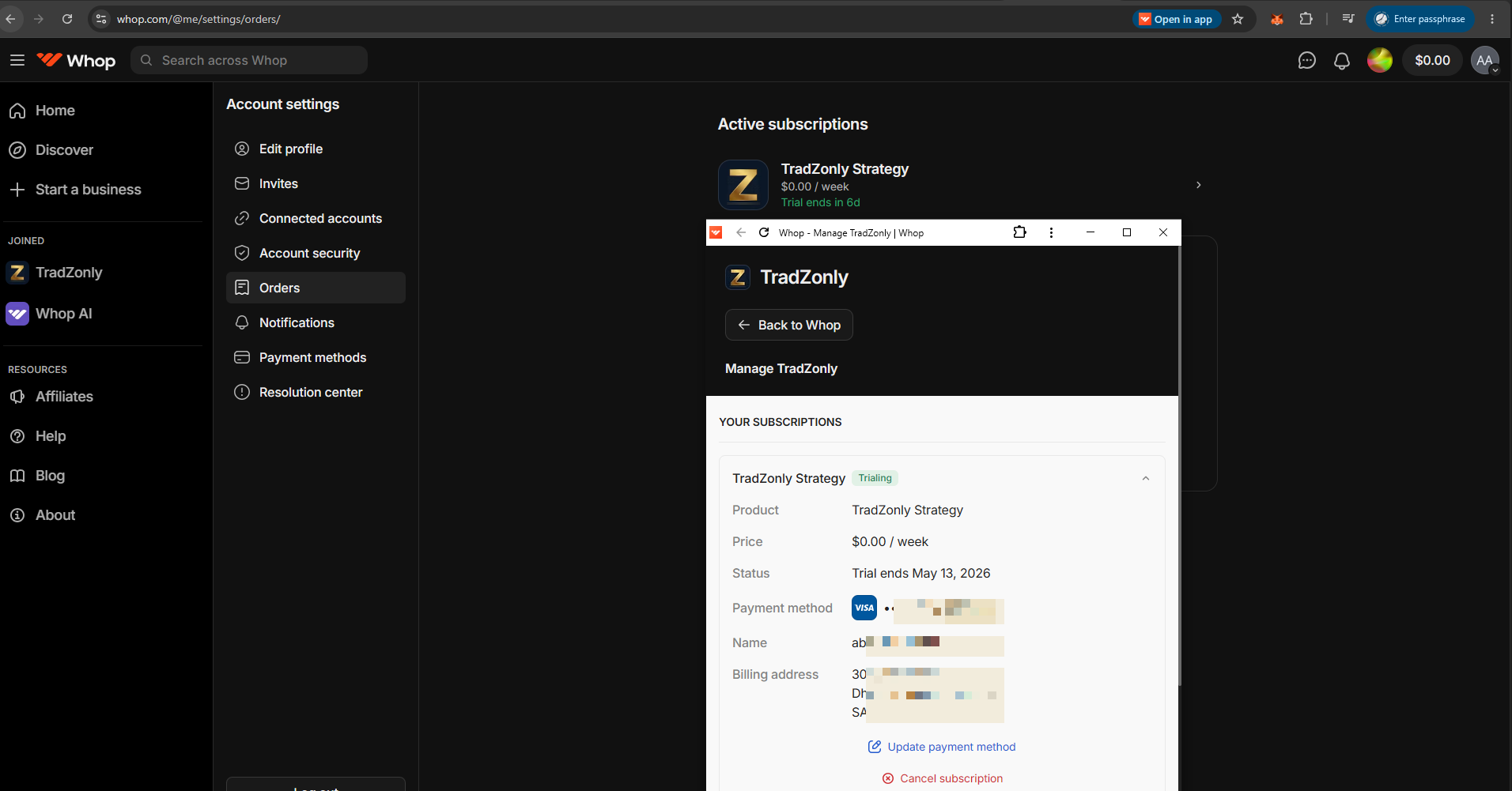Manage subscription